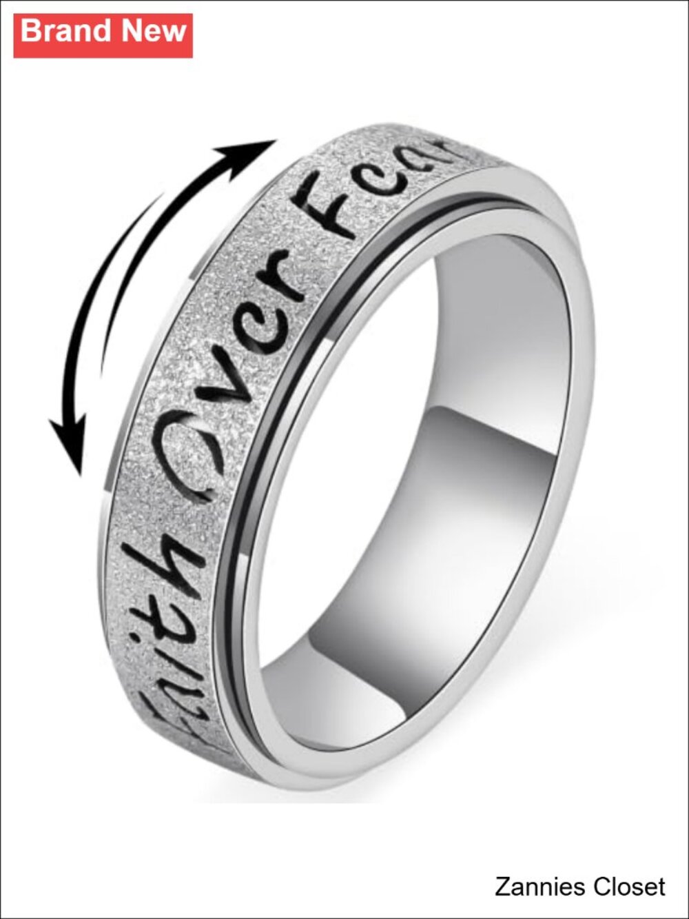 💍 Faith Over Fear Stainless Steel Spinner Ring Anxiety Relief Fidget Thumb Ring